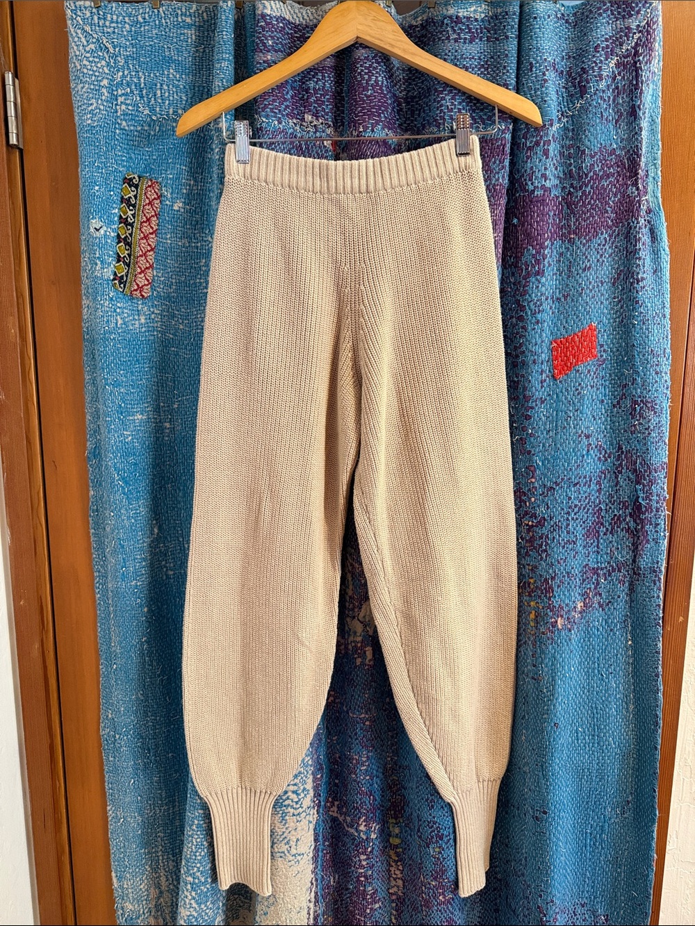 Baserange Beige Knit Ribbed Cuff Jogger Pants
